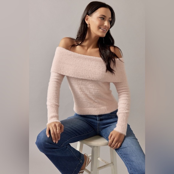 Francesca’s Nancy Off Shoulder Fuzzy Sweater - Picture 1 of 9